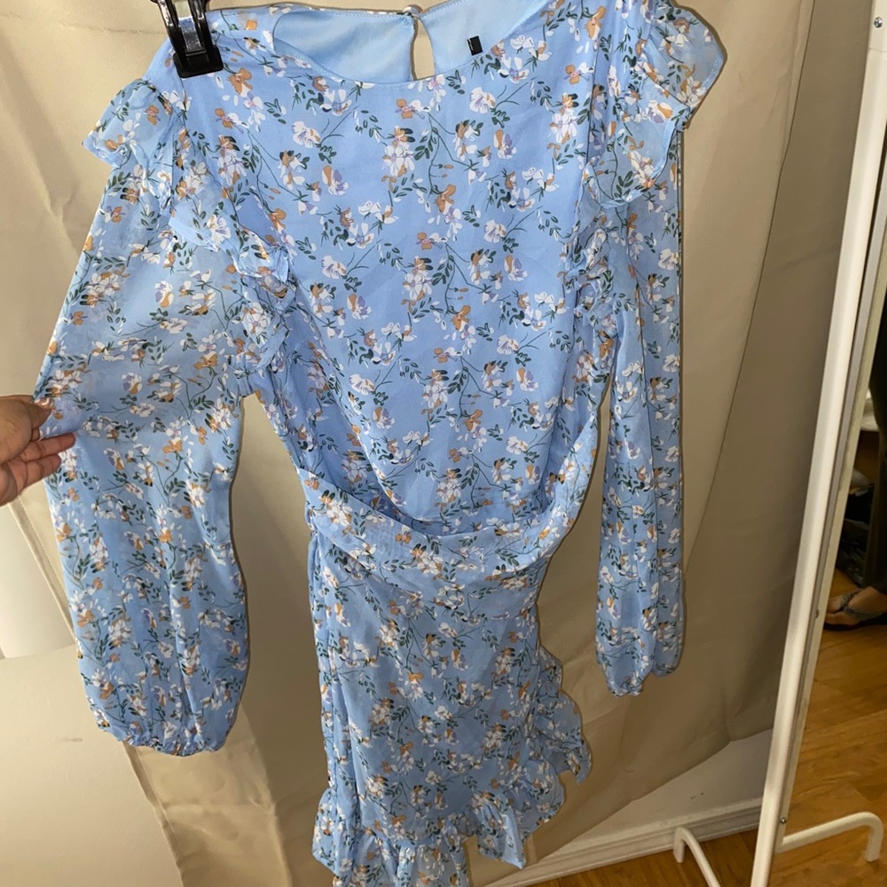 Long sleeve floral wrap tie dress